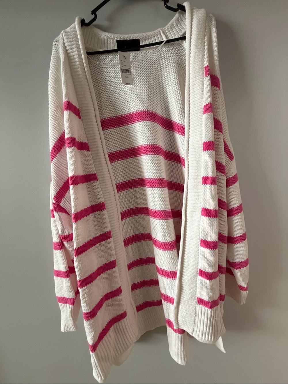 Lane Bryant White and Pink Striped Open-Front Cardigan NWT